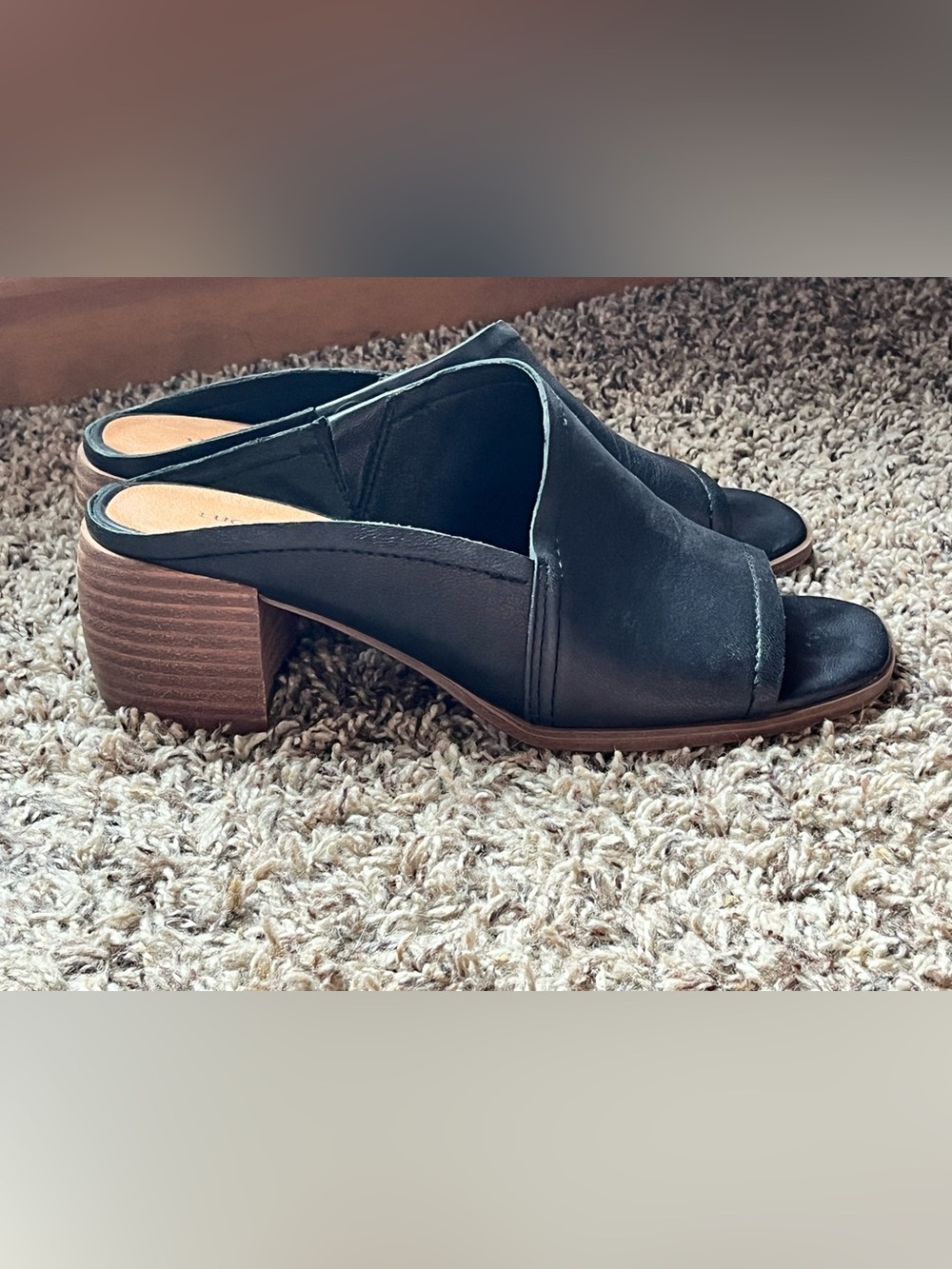 Lucky Brand Shoes Womens 7.5M Jemie Black Leather Heels Mule Slide Open Toe - Picture 4 of 12